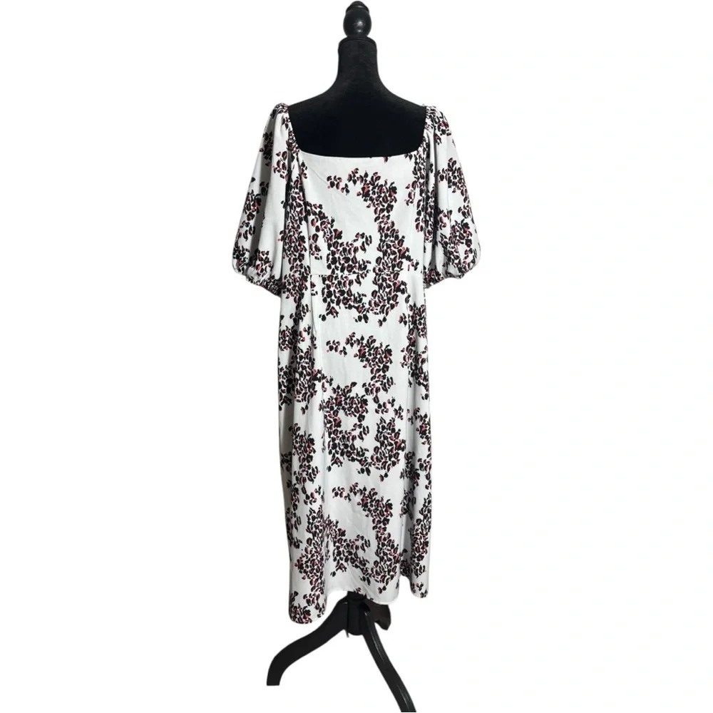 Ophelia Roe Lightweight Balloon Sleeve Chic Floral Black/White/Red Midi Dress